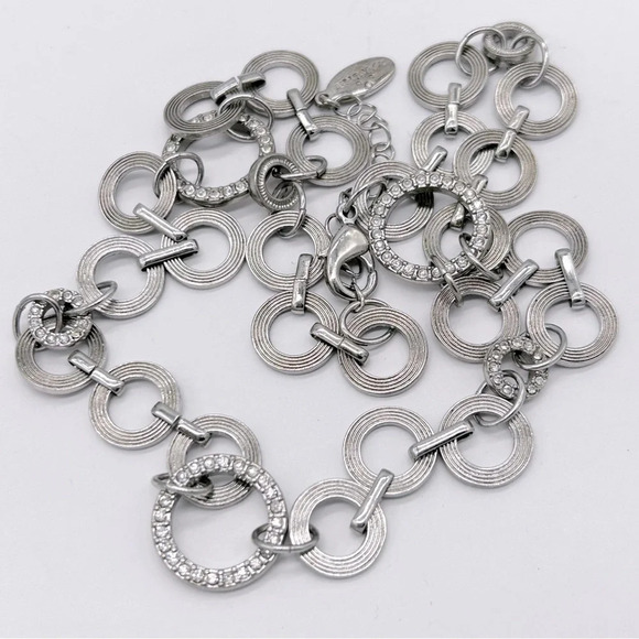 Ann Taylor Jeweled and Textured Circles Silver Necklace - Picture 2 of 3